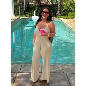 Live The Process Cream Ribbed jumpsuit